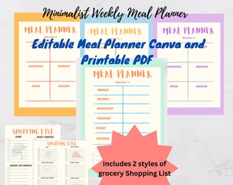 Minimalist Editable and Printable Digital Weekly Meal Planner