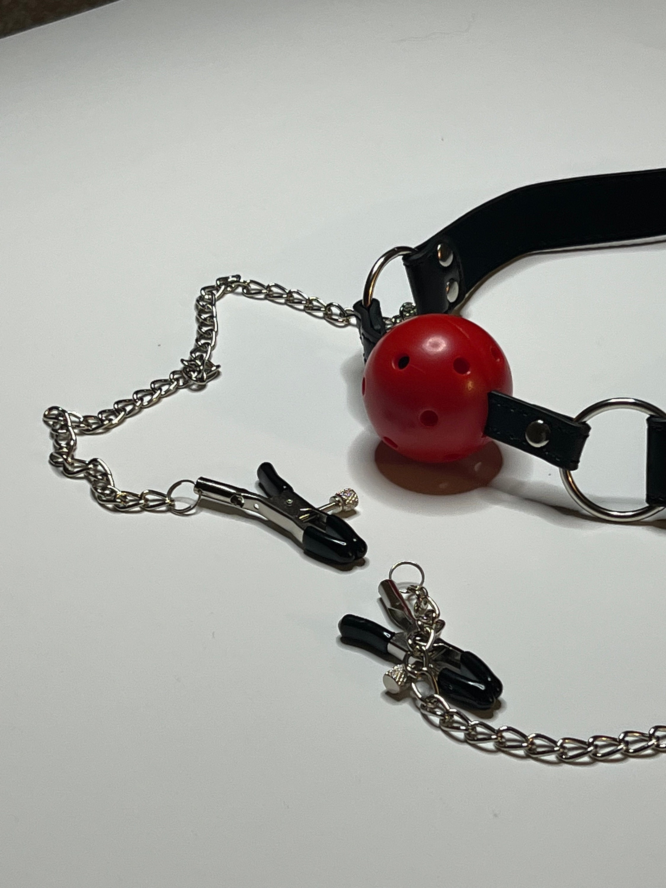 Red Plastic Mouth Gag Ball With Nipple Clamps Ball Gag Mouth Etsy