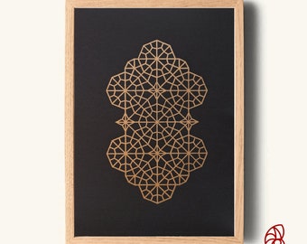 IZNIK - Impression artisanale de linogravure - Or/Noir - Estampe originale - Design unique inspiré de la Mosquée Verte à Iznik, Turquie