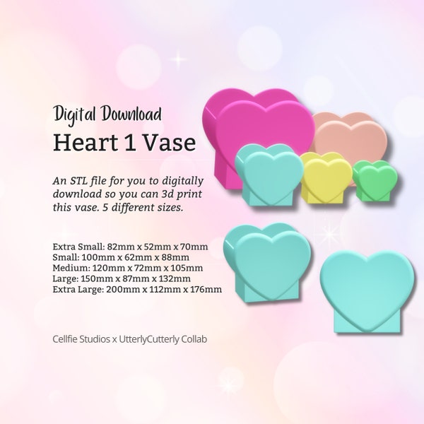 Heart Vase 1 STL File - Digital Download -5 Sizes- Homeware, Minimalist Modern Design
