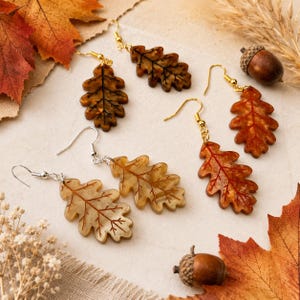 Oak Leaf Earrings – Fall Autumn Dangle Jewelry, Woodland Statement Gift
