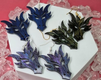 Dragon Head Acrylic Earrings: Handmade Festival Jewelry