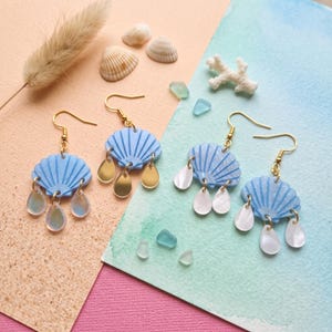 Summer Shell Earrings –Blue and white Jewelry - Beach Summer Accessories