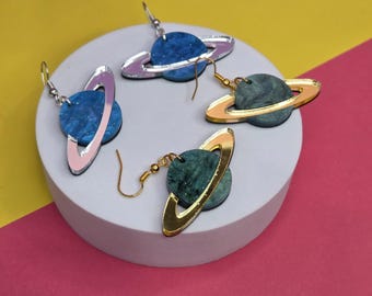 Saturn planet Acrylic Earrings – Geometric Dangles, Lightweight Jewelry Gift