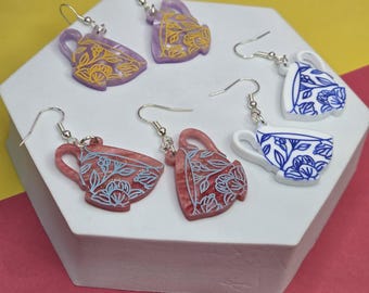 Colourful Acrylic Teacup Earrings: Whimsical Jewelry Gift