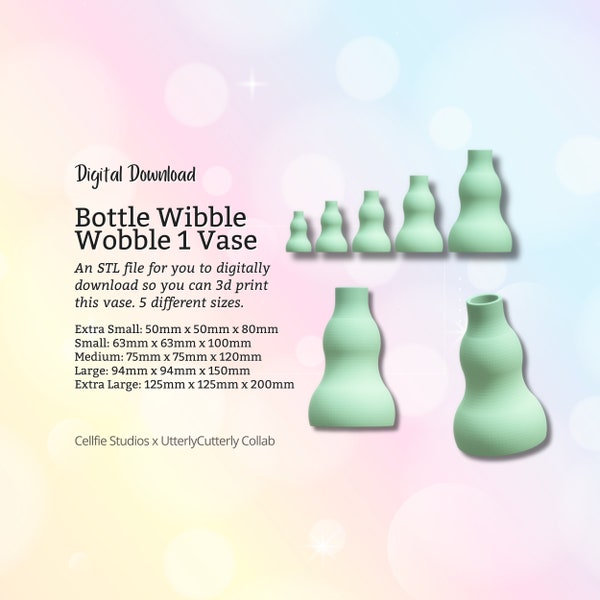 Bottle Wobble Vase 1 STL File - Digital Download -5 Sizes- Homeware, Minimalist Modern Design