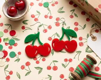 Pop Art Cherry Earrings: Retro Acrylic Statement Jewelry