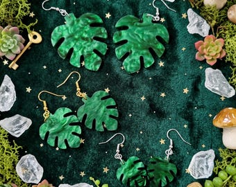 Monstera Leaf Earrings: Green Acrylic Tropical Jewelry