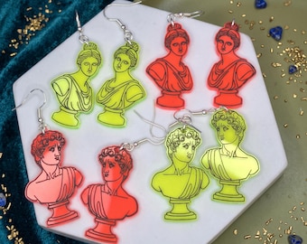 Colourful Ancient Greek Bust Earrings – Classical Sculpture Lightweight Myth-Inspired Jewelry