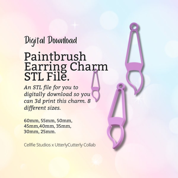 Paintbrush Earring Charm STL File - Digital Download -8 Sizes- Necklace Earring Keyring Modern Design