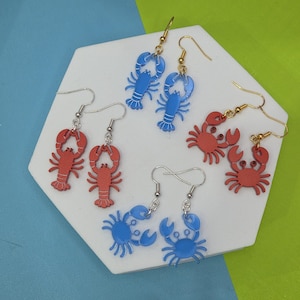 Beachy Crustacean Earrings – Fun Lobster or Crab Acrylic Accessories | Playful Acrylic Sea Creature Dangle