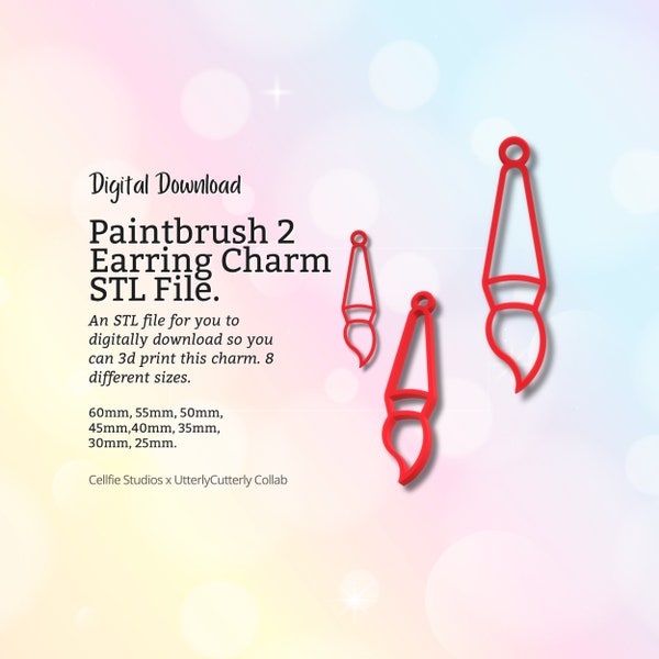 Paintbrush Earring 2 Charm STL File - Digital Download -8 Sizes- Necklace Earring Keyring Modern Design