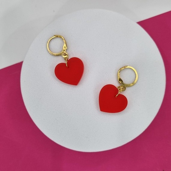 Orecchini Pendenti A Cuore Rosso Acrilico – Maxi Drop In Resina Per Donna, Stile Bohémien - 2