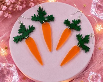 Pendientes de zanahoria: joyería vegetal acrílica hecha a mano, regalo para jardineros.