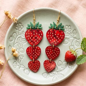 Strawberry Acrylic Dangle Earrings: Summer Fruit Jewelry, Stainless Steel