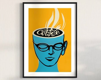 Lámina artística "Mente de Café": Decoración moderna para la pared de la cocina (Descarga digital)