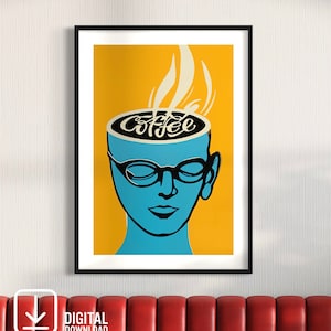 Arte mural de taza de café, descarga digital instantánea, impresión artística de café, arte mural de café, póster de taza de café, impresión artística de cocina, arte de café imprimible