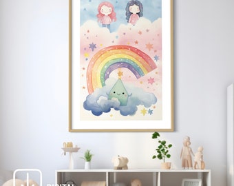 Rainbow Friends Nursery Art Print, Cloud Illustration (Digital Download)