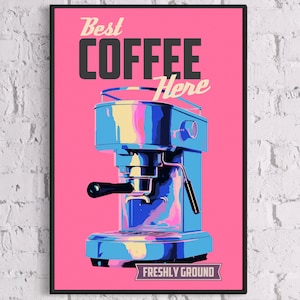 Retro Pink Coffee Espresso Art Print: Trendy Bar Cart Poster (Digital Download)