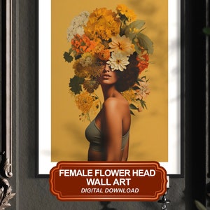 Floral Woman Portrait: Modern Minimalist Wall Art (Digital Download)