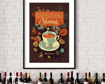 Retro Espresso Morning Art Print: Coffee Lover Gift (Digital Download)