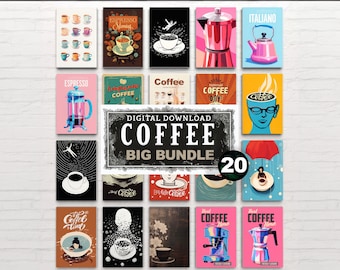 Coffee Art Prints: Modern Kitchen Decor, Set of 20 (Digital Download)