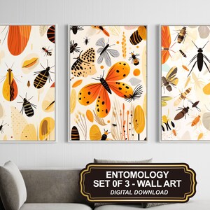 Insect Bugs Moth Beetles Printable Wall Art Decor, Instant Download Set of 3 Illustration Art Prints Nursery Decor. Entomology Collection