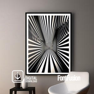 3D Minimalist Geometric Optical Illusion Wall Art Download Print Black and White Modern Monochrome Decor Large Digital Art Instant Download