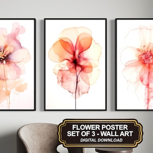 Pink Floral Watercolor Prints: Set of 3 Flower Artwork (Digital Download)
