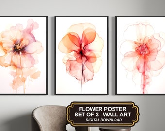 Aquarelas florais rosa: conjunto de 3 artes florais (download digital)