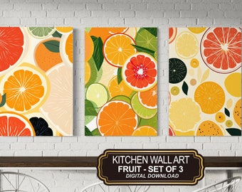 Modern Fruit Print Set: Kitchen Dining Room Wall Art (Digital Download)