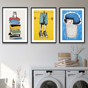Laundry Room Funny Printable Set of 3  for Utility Room Poster Wall Decor, Laundry Room Art, Digital Instant Download Gallery Wall Line Art