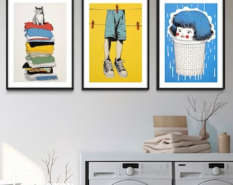 Funny Laundry Room Art Prints, Set of 3, Modern Gallery Wall (Digital Download)