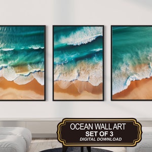 Ocean Beach Waves Aerial Photo Print Set of 3 (Digital Download)