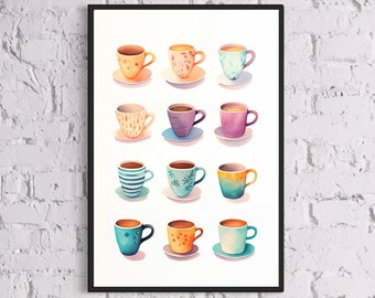 Coffee Cup Watercolor Art Print: Kitchen Wall Decor (Digital Download)