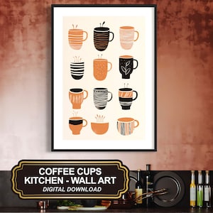 Arte de pared con taza de café, regalo instantáneo, descarga de impresión de café, póster decorativo con taza de café, arte de cocina, decoración de pared de cocina, café imprimible