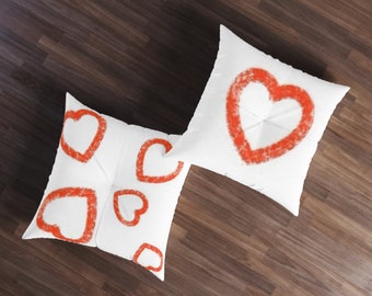 Hearts - Tufted Floor Pillow, Square with Original Art by Oliver Ohene-Dokyi