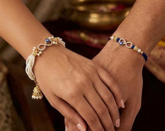 Bhaiya Bhabhi Rakhi Set / Evil Eye Infinity Rakhi Pair / Lumba Rakhi for Bhabhi / Rakshabandhan Gift for Brother and Sister in Law