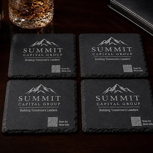 Posavasos de pizarra personalizados: Logotipo de empresa grabado, código QR, regalo de oficina al por mayor