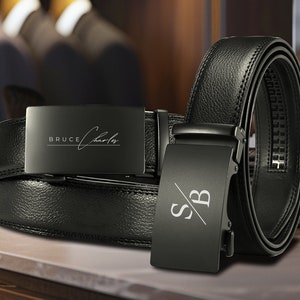 Personalized Ratchet Leather Belt for Men Customizable Ratchet Belt Custom Engraved Belt Buckle Name Initials Groomsmen Corporate Gift