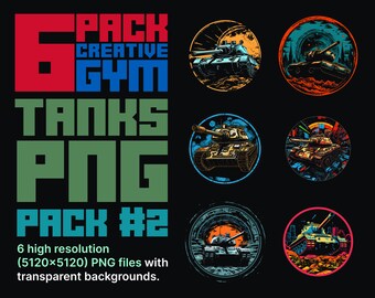 6Pack Activos Militares Tanques PNG Clip art Activos Digitales Camiseta Diseño Pack 2