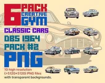Coches clásicos Aston Martin DB5 1964 Diseño de camiseta PNG Clip Art Activos digitales Pack 2
