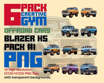 Coches todoterreno PNG Chevrolet Blazer K5 1969 Diseño de camiseta DTG Clip Art Digital Assets Pack 1