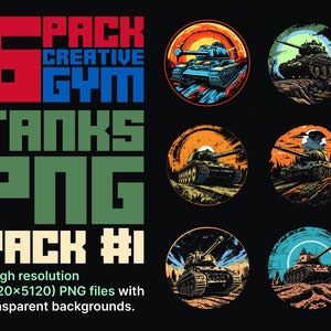 6Pack Military Assets Tanks PNG Clip art Digital Assets T-shirt Design Pack 1