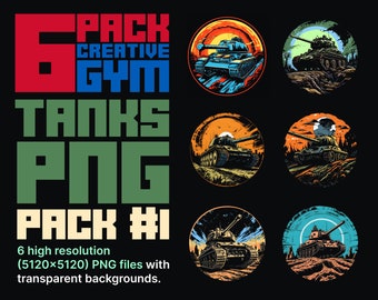 6Pack Activos Militares Tanques PNG Clip art Activos Digitales Camiseta Diseño Pack 1
