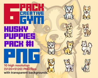 Dibujos animados Husky Clip Art Huskies PNG Activos digitales Fondo transparente Paquete 1