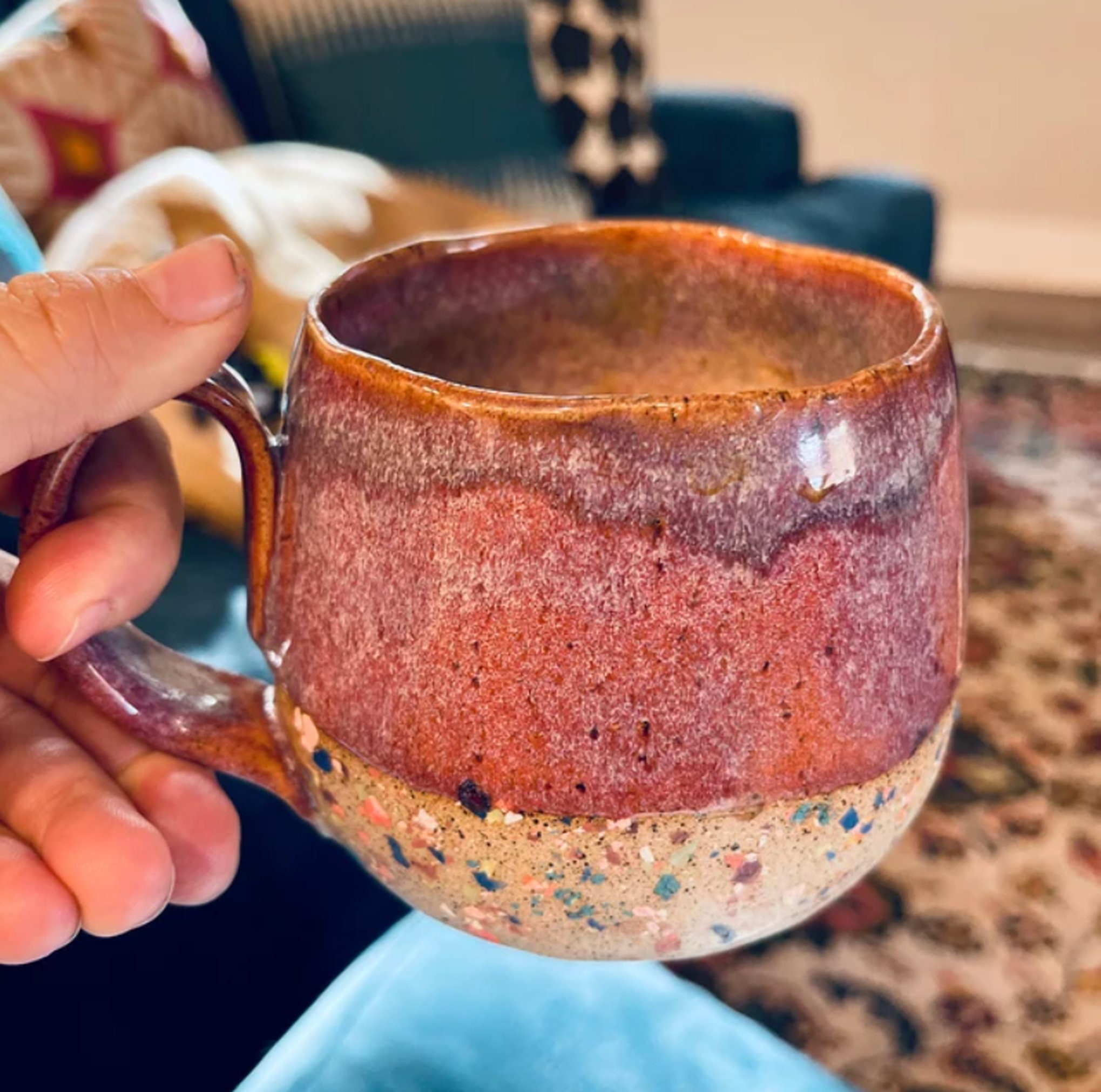 Unique Handmade Ceramic Mug Painting in Gold and Light Green Etsy