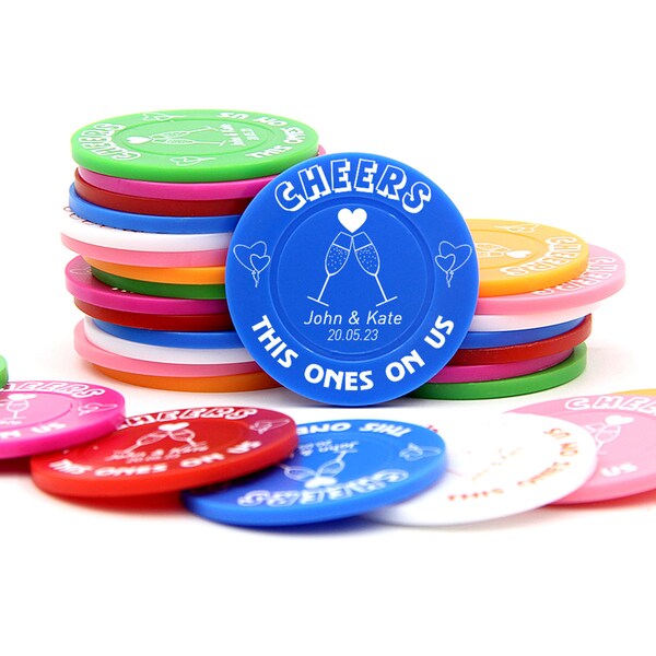 100 Personalized Plastic Drink Tokens Wedding Favours Guest Free Bar Drinks Drink on us Birthday Party Promotions Gift Ideas 1.45 inch