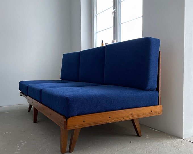 Restored Retro Mid Century Sofa Bed Parisian Navy Color Etsy