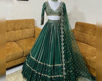 Verde Georgette Lehenga Georgette camicetta e farfalla Net Dupatta per le donne, abito da sposa indiano damigella d'onore Lehenga Choli, Chaniya Choli